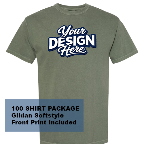 100 SHIRT PACKAGE Gildan Softstyle- Front Print Included